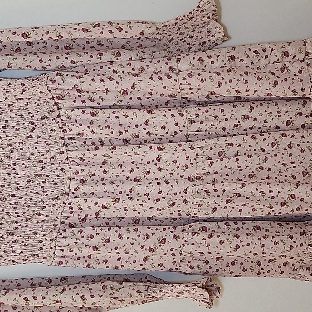 Aura Boho Floral Midi Dress Smocked Fit&Flare Long Sleeve Romantic Fluence Sz L - Picture 6 of 16